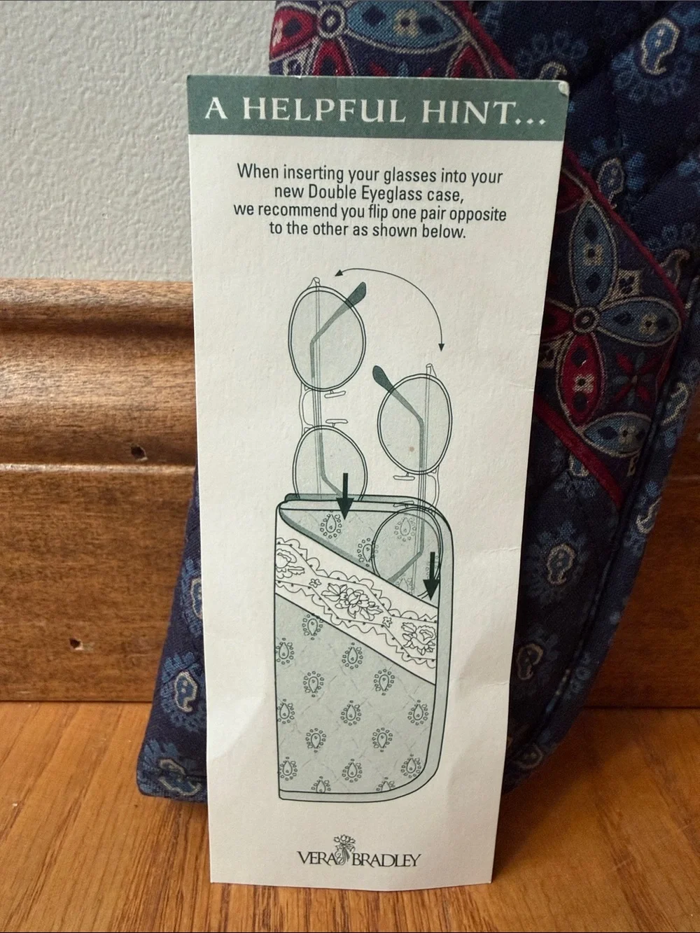 Vera Bradley Double Eyeglass Case Navy 100% Cotton Machine Washable Made in USA